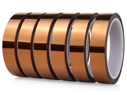 Image of BOMEI PACK 6 Pack 20mm x 108ft Polyimide Tape High-Temperature Resistant, No Residue Heat-Resistant Tape for Electric Task, 3D Printing, Soldering, Sublimation, Masking