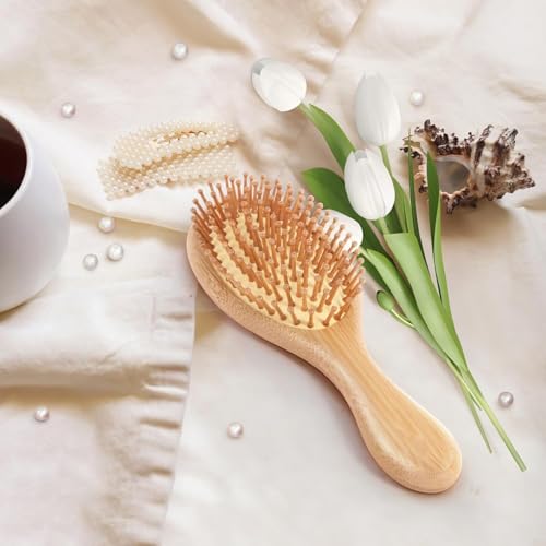 Image of Lyrovo Bamboo Hair Brush for Hair Growth, Natural Bamboo Bristles Detangling Wooden Paddle Hairbrush for Massaging Scalp