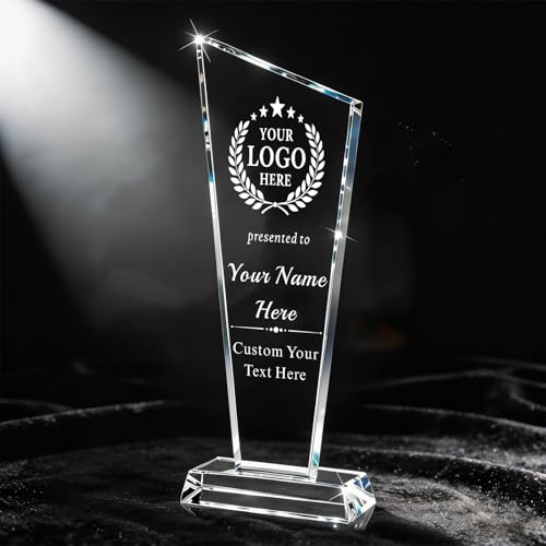 Image of Custom Crystal Award Trophy, Personalized Trophy with Company Logo & Text