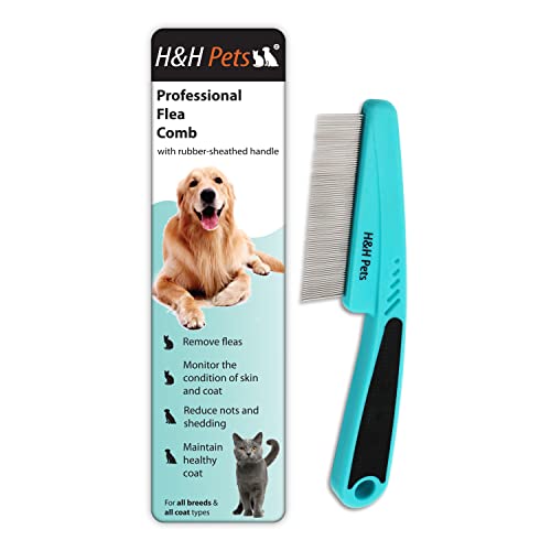 Pin Comb By H&H Pets - Upgraded Rubber Handle Dog Hair Comb, Flea Comb, Long And Short Teeth Comb For Dogs & Cats, Cat Grooming Supplies, Dog Accessories, Dog Grooming Kit, 1 Count (Pack Of 1) #TOP1