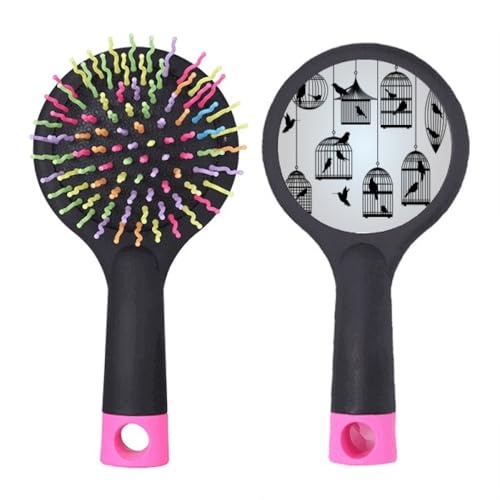Brosse à cheveux pour nœuds difficiles motif oiseaux et cage