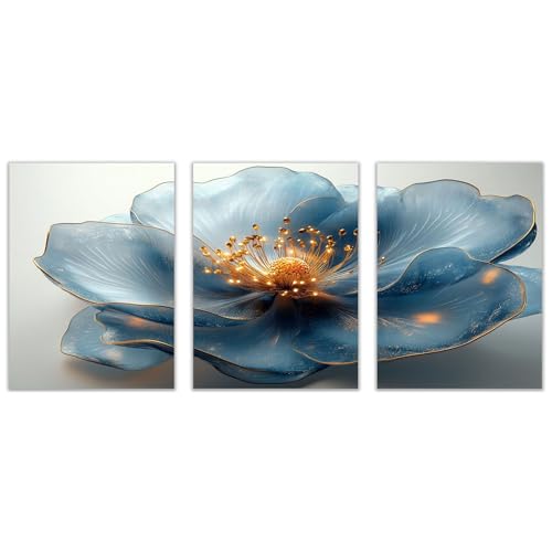 AMXBZC 3 Piezas Cuadros Salon Modernos Flores lindas abstractas Naturaleza Cuadro,Decoracion Dormitorios Comedor Oficina Pasillo Cocina Y Baño（Azul 69-30x45cmx3 Sin marco