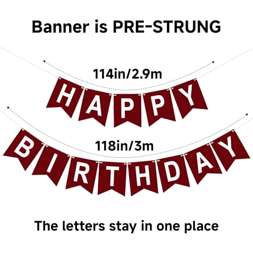 Image of Happy Birthday Banner Party Banner NO DIY Birthday Sign Burgundy