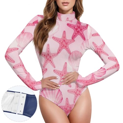 Body de manga larga lindo top para mujer cuello alto leotardo adulto azul 2