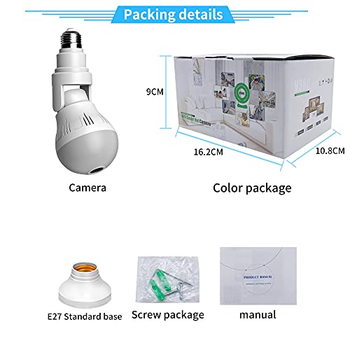 WANYANG Câmera de Segurança WiFi, 1080P Câmera de 360° Panorâmica E27 Lâmpada Câmera Espiã com visão
