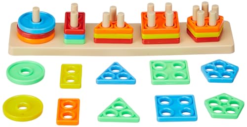 Image of WizToy Geometric Plastic ABS Blocks, Sorting & Stacking Toys for Toddlers and Kids, Color Stacker Shape Sorter Educational Learning Toy for 1-3 Years Old Boys and Girls