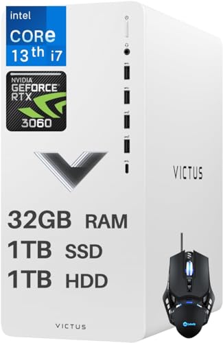 Image of HP Victus Gaming Desktop 2024 Newest Computer PC, Intel Core i7-13700 (16 Cores, Up to 5.2GHz), NVIDIA GeForce RTX 3060 Graphics, 32GB RAM, 1TB SSD, 1TB HDD, Wi-Fi 6, Win 11 Home, with Cefesfy Mouse
