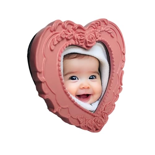 ZXT-parts 3x3 Picture Frame Heart Pink Frame. Resin Handmade Photo Frame. Glass Panel. Black Suede Cover.European Style Suitable for Wall or Desktop.