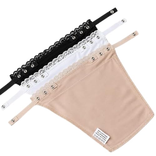 rkenkbr 3 PCS Cotton Clip on Camisole for Women Mock Lace Cotton Fitted Secret Clip Camisole Deep Neck Cover up Cleavage Cover Up High Neck Fitted Camisoles Insert for Bra Slip (Fix Color) Free Size-picture-45
