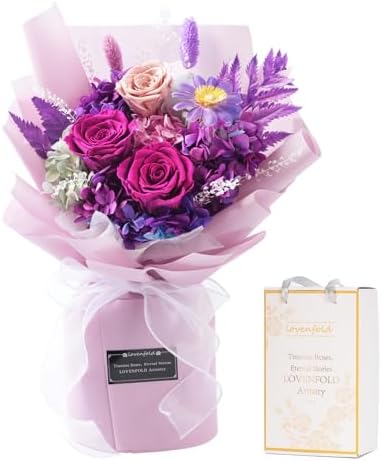 lovenfold Preserved Flowers for Delivery, Purple Rose Bouquets Th...