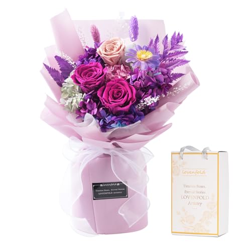 lovenfold Preserved Flowers for Delivery, Purple Rose Bouquets That Last
