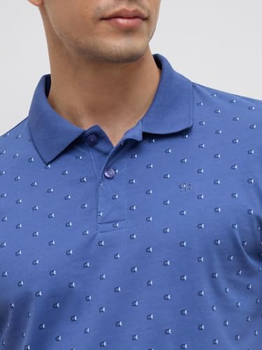 Image of Raymond Men Modern Fit Print Pattern Pure Cotton Polo Neck Half Sleeve Casual T-Shirt