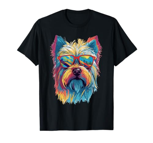Australian Silky Terrier Dog Wearing Sunglasses Colorful Art T-Shirt