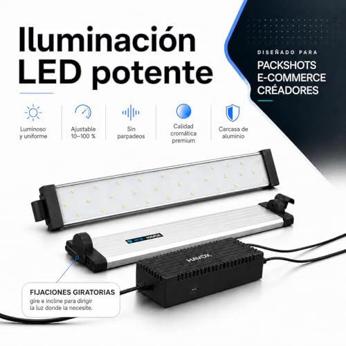 Miniatura 3 de Havox - Estudio Fotográfico Hpb-40xd - Caja De Luz Portátil Con Cuatro Tiras De Led Inclinables Lightbox De 40x40x40cm - Iluminación De 5500k - 26.000 Lúmenes - Sistema Antideslumbrante