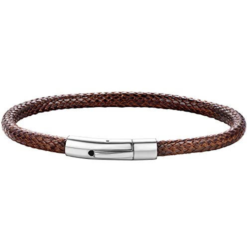 Braided Leather Bracelets Men 5Mm 7.0 Inch Waterproof Braided Genuine Leather Bracelet With Stainless Steel Clasp Brown #TOP14