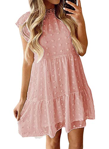 Ecrocoo Women Casual Summer Sleeveless Mini Dresses Girls Cute A-Line Loose Flowy Swing Dresses with Pocket,Pink M