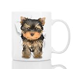 Cute Yorkshire Terrier Dog Mug - Ceramic Funny Coffee Mug - Perfect Dog Lover Gift - Cute Novelty Coffee Mug Present - Great Birthday or Christmas Surprise for Friend or Coworker, Men and Women (11oz)