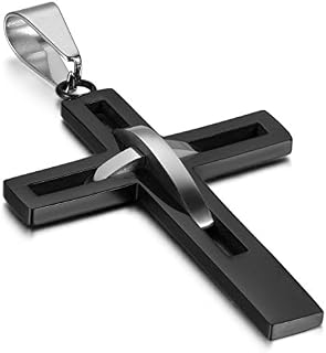OIDEA Mens High Polish Stainless Steel Cross Pendant Necklace Hollow Openwork Vintage Chain