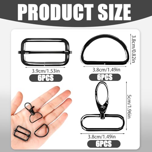 JUGUTA 18 Stück Taschenzubehör Zum Nähen Zubehör, D Ringe 40Mm, Leiterschnallen Und Karabinerhaken Mit Drehgelenk, Metall-Set Für Diy Handtaschen, Hundegeschirr Und Schlüsselanhänger