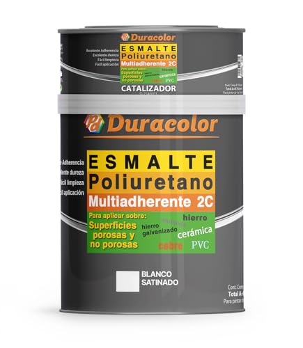 Esmalte al Poliuretano Multiadherente Satinado Duracolor | Pintura para Metales, Madera, Bañeras, Azulejos y Sanitarios | Resistente y Duradero (600 ml + 150 ml, Blanco)