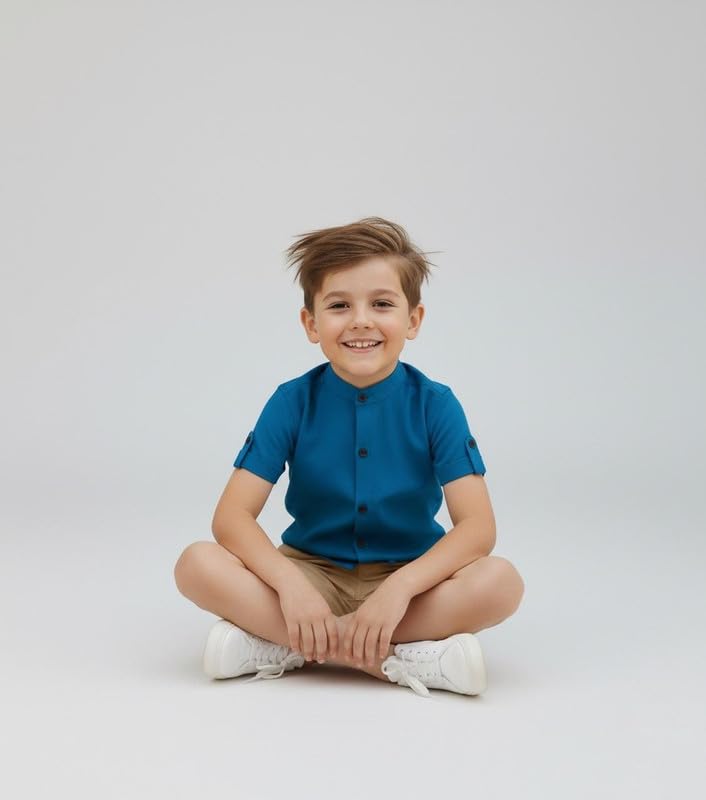 Image of Elegant Boys Shirt in Solid Pattern with Long Sleeves - Soft Fabric Ideal for Kids' School & Outings