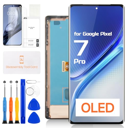 OLED for Google Pixel 7 Pro Screen Replacement - for Google Pixel 7 Pro LCD Display GP4BC GE2AE Digitizer Touch Screen Assembly with Tool (Black with Frame Support Fingerprint)