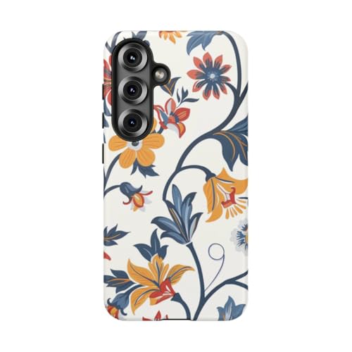 Coque Samsung S25 motif floral rétro bleu rouge jaune rigide mate