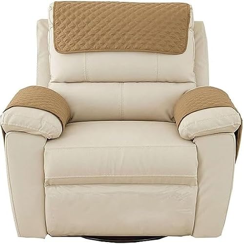 Fairuo Camel Armrest And Headrest Cover For Sofa, Recliner Chair, Leather Couch - Nonslip Waterproof Protector(,1 Seater Sofa/3-Piece)