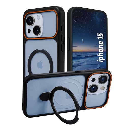 Image of AIBEX Protective OStand Case Compatible for Apple iPhone 15 MagSafe Compatible | Slim Shockproof Back Cover with Camera Lens Protection, Strong Magnetic Support & Anti-Slip Grip | Military Grade