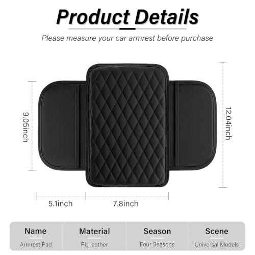 Amiss Car Center Console Cover, Upgraded Leather Car Armrest Cushion with 2 Storage Pockets, Universal Waterproof Cushion Pad, Non-Slip Car Interior Accessories, Fits Most Sedans SUVs Trucks (Black) - Image 2
