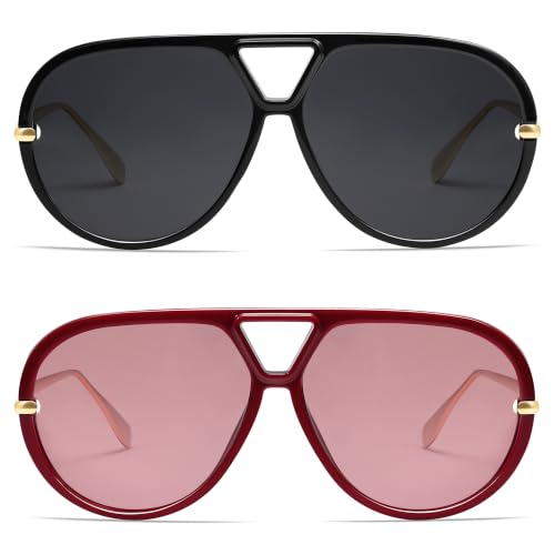 Image of VANLINKER Oversized Trendy Polarized Aviator Sunglasses for Women Men Retro Round Sunglasses Vintage Shield Shades VL9798