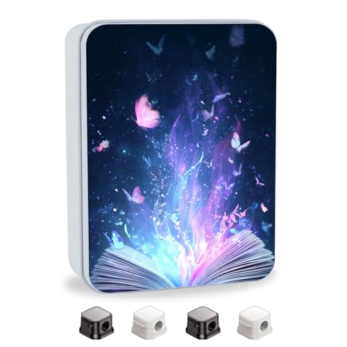 Image of Metal Tin Box with Lid,Multi-functional Storage Large Box Can Store Tea Biscuits Game Cards, Playing & Tarot Cards-Comes with 4 Magnetic Cord Clips,Magical Book with Butterflies