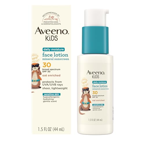 Aveeno Kids Daily Moisture Face Lotion & Mineral Sunscreen with SPF 30, Oat Enriched Face Moisturizer for Kids & Broad-Spectrum Sun Protection for Sensitive Skin, Hypoallergenic, 1.5 fl. oz
