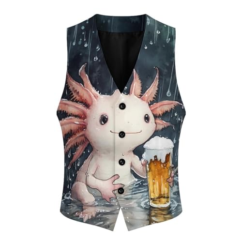 Funny Axolotl Beer Men's Suit Vests Business Formal Dress Vest V-Neck Waistcoat for Wedding Casual4