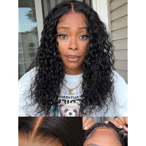 Sunber Bye Bye Knots Glueless Wig Pre Cut Lace 7x5 Invisible Knots Pre Plucked Water Wave HD Lace Front Wigs Human Hair Bleached Knots Pre Plucked Beginners Friendly for Women Put On and Go Wig 16Inch Cover