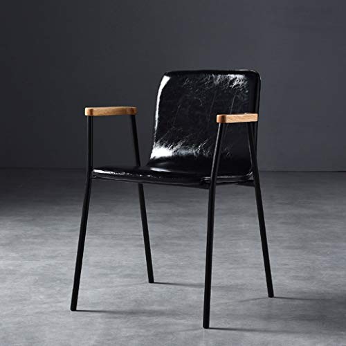 LF SOFA Creative Dining Chair Armchair Nordic Leather Negotiation Industrial Style Iron Chair Modern Simple Back Leisure Chair (Color : Black)