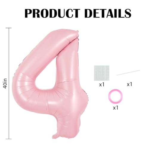 Image of TONIFUL 40 Inch Pastel Pink Number Balloon Balloon Big Pink Digital Balloon for Girl's Birthday Party Wedding Bridal Shower Engagement Anniversary Photo Shoot Supplies(Number 4)