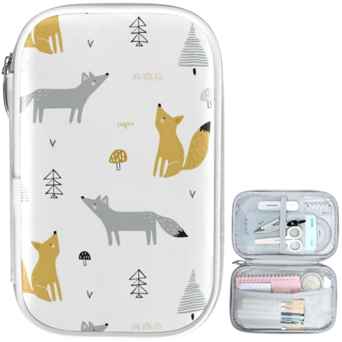 Image of Cartoon Foxes Trees Marble Pencil Bag Case Zipper Pencil Holder Organizer Stationary Pen Bag Cosmetic Makeup Bag Pouch Purse for School Office Supplies