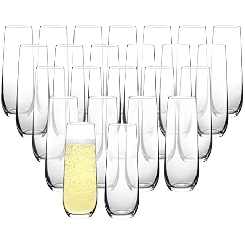 FAWLES Stemless Champagne Flutes Set of 24, Crystal Glass, 8 oz Champagne Glasses, Prosecco Mimosa Glasses Set Cover