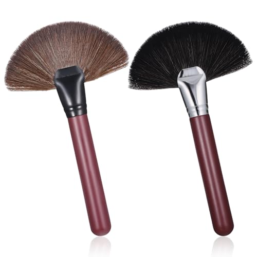 Image of Thinp 2 Pcs Fan Brushes for Facials, Fan Makeup Brush Esthetician Fans Brushes with Short Handle Fluffy Facial Brush Soft Bristle Highlighting Blush for Women Cosmetics Loose Powder Blush
