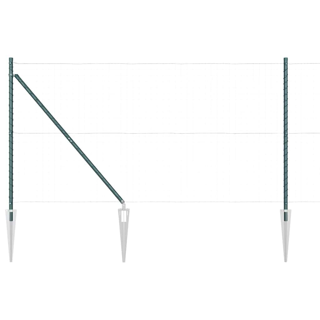 Postes de valla con manguito de impacto 7 piezas de acero con recubrimiento de polvo verde, estacas de 45 cm, para valla de doble varilla, exterior jardín, terraza, fijación resistente a la