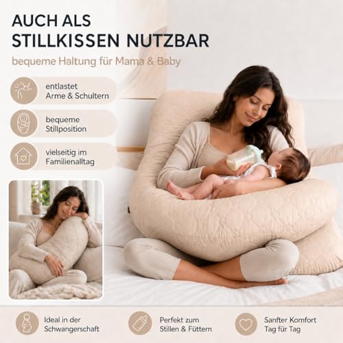 sei Design XXL Schwangerschaftskissen U-Form Seitenschläferkissen Komfortkissen Erwachsene. Abnehmbarer Bezug Mikrofaser gesteppt… – Ansicht 4
