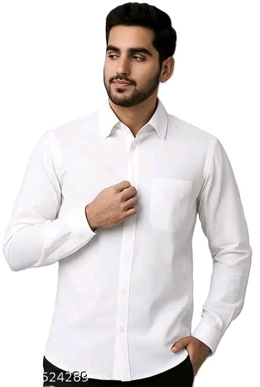 Men Pure Cotton Solid White Shirt Formal Wear-picture-44