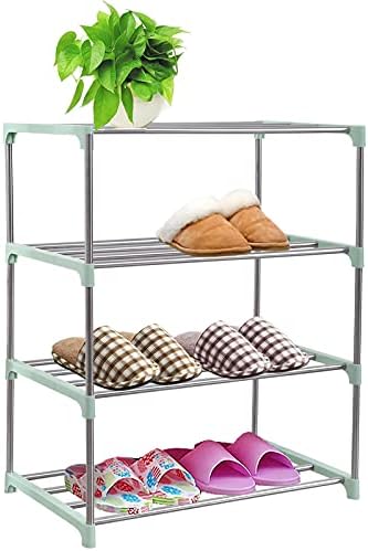 CKSUNG Stackable Small Shoe Rack, Shoe Storage Shelf Organizer, Ideal for Entryway, Living Room, Hallway (Green, 4 Tier)