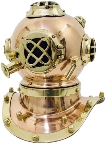 Antique Style Diving Helmet Metal Submariner Helmet for Display Advertising Nautical Decor Vintage Diver Helmet Showpiece Maritime Theme Decoration Brass Finish Helmet