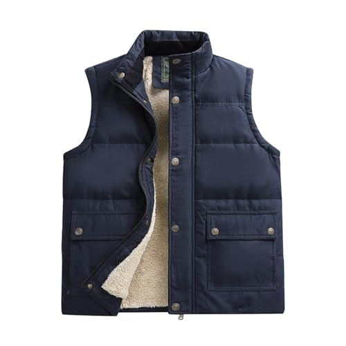 Gilet en pure laine d'agneau contre le froid hivernal, veste épaisse zippée à col montant homme