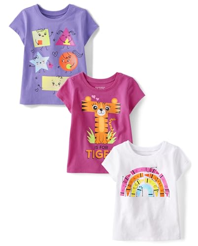 Image of The Children's Place Baby-Girls and Toddler School,Learning Short Sleeve Graphic T-Shirts,3 Pack