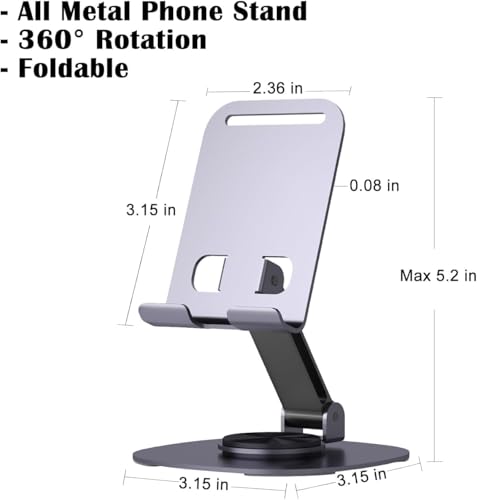 Image of WALLVIEW TECH Mobile Phone Stand 360 Rotation Height and Angle Adjustable Cell Phone Stand for Desk Office Foldable Desktop Phone Holder for Smartphone 4-10'' Tablet Holder (Gray)