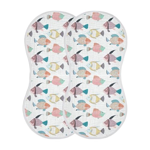 Colorful Fish Baby Burp Cloths for Boys and Girls, Soft Muslin Spit Up Towels, 22"x11" Newborn Essentials for Feeding and Drooling, 4 Pack2