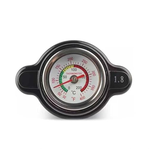 Teybouk High Pressure Radiator Cap Cover 1.8 bar Vehicle Radiator Cap Temperature Gauge 1.85 x 2.55 Water Tank Sealing Cover Universal for Suzuki Yamaha Motorcycle ATV Models (Black)